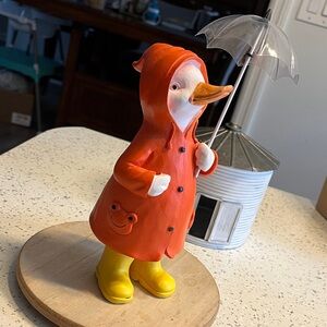 Duck Figurine in Orange Coat and Yellow Boots